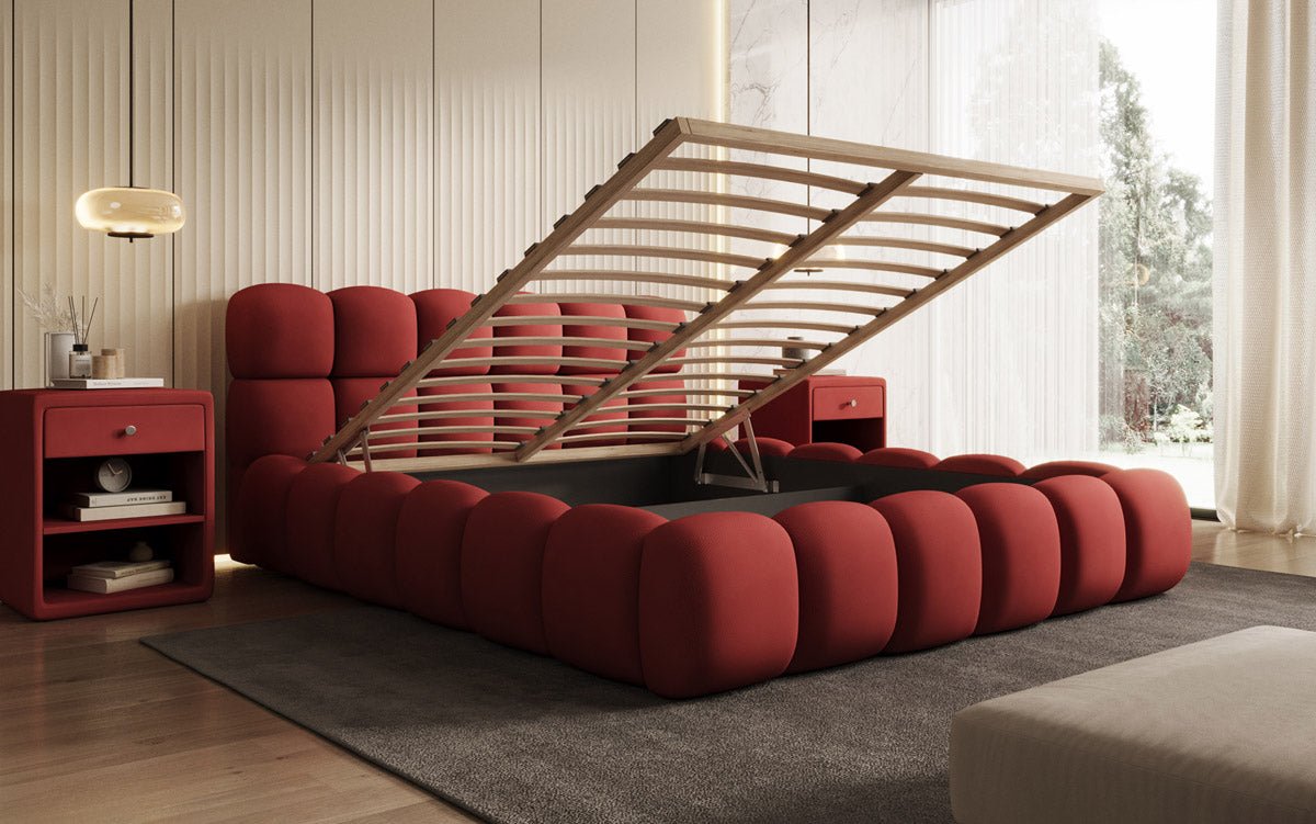 Designer Polsterbett Boston Stoff - Luxuriöses Komfortbett mit Großem Stauraum