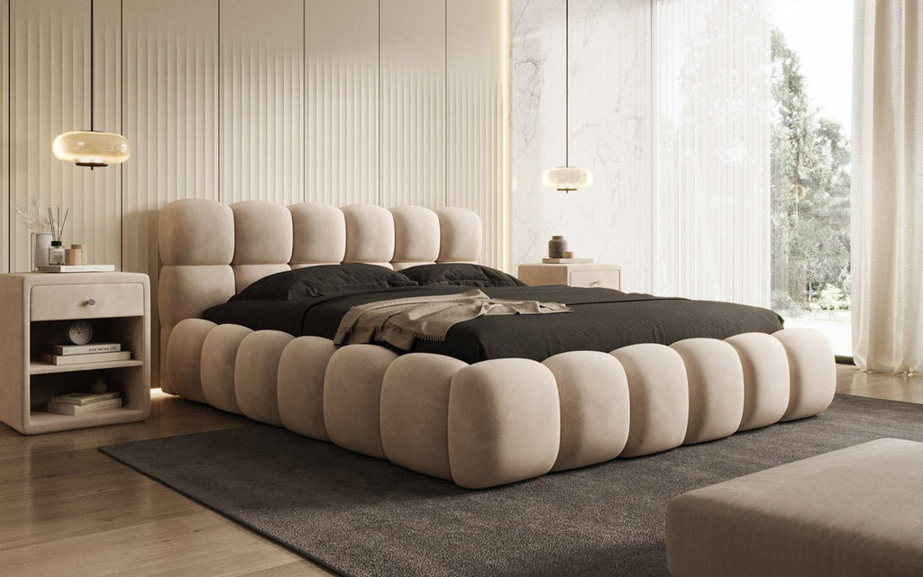 Luxuriöses Designer Polsterbett Boston: Samt, Stauraum, Komfort, Modernes Schlafzimmer