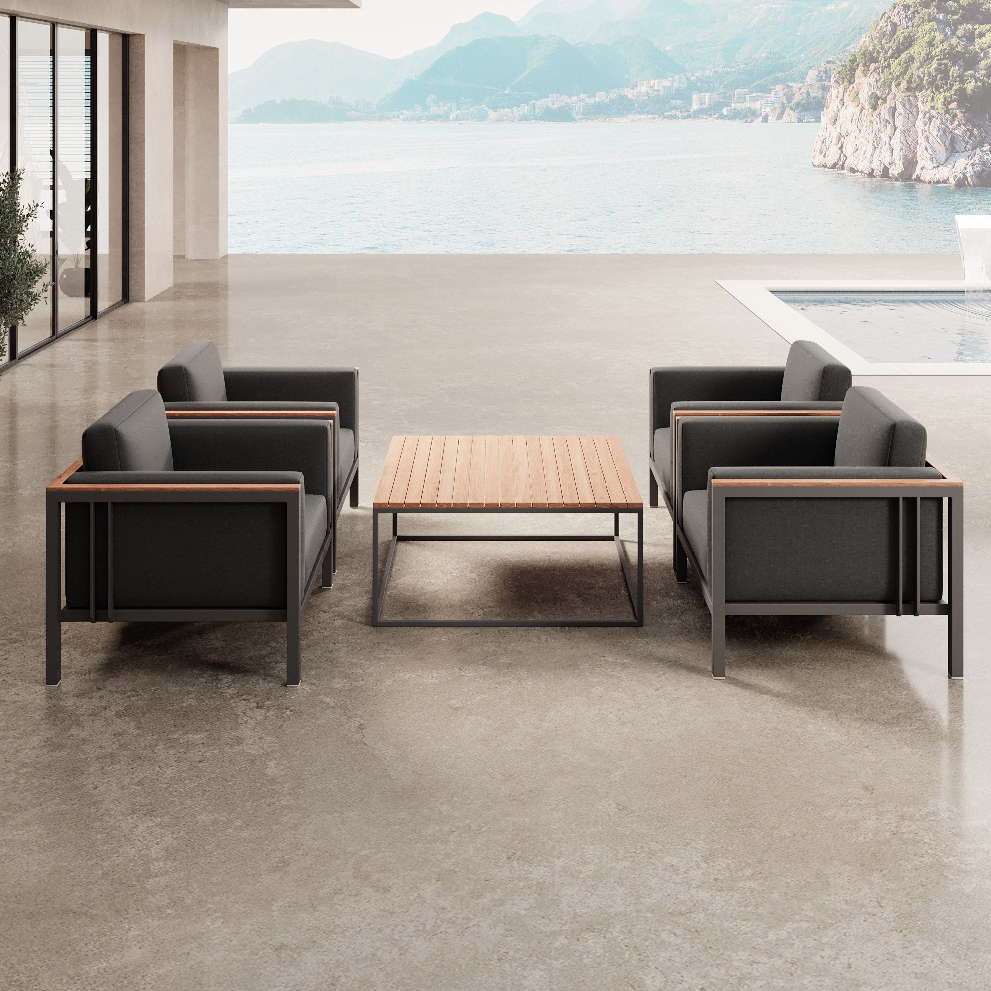 Luxuriöses Euphoria Outdoor Lounge Set: 4 Aluminium Sessel & Couchtisch