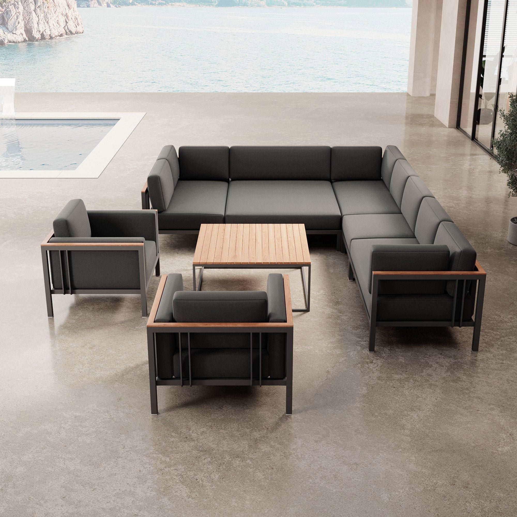 Luxuriöses Wetterfestes Garten Lounge Set: Ecksofa, Sessel, Aluminium, Sunbrella Stoff
