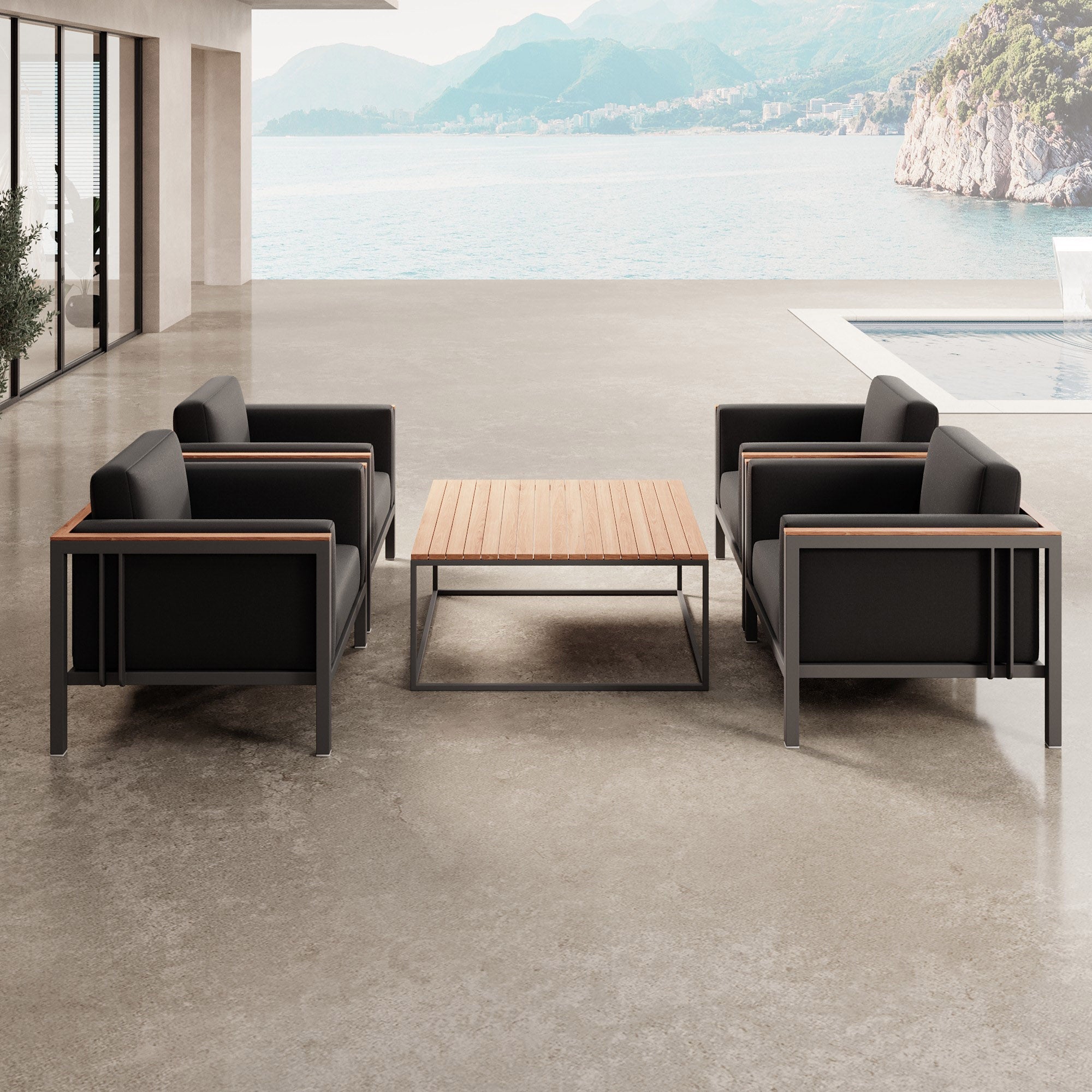 Luxuriöses Euphoria Outdoor Lounge Set: 4 Aluminium Sessel & Couchtisch