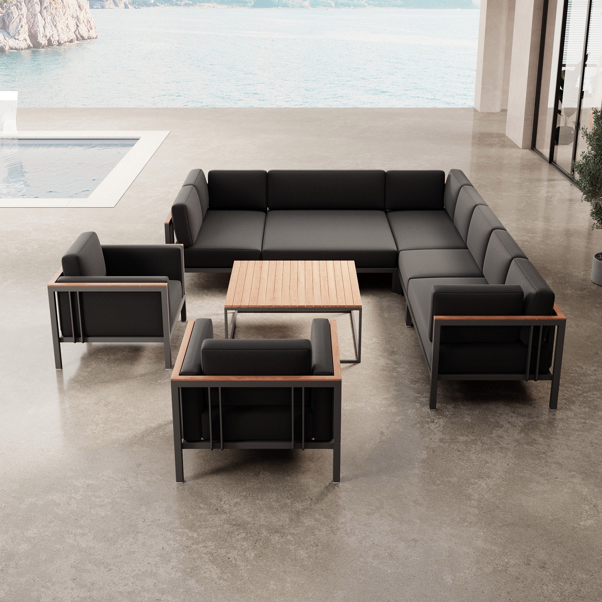 Luxuriöses Wetterfestes Garten Lounge Set: Ecksofa, Sessel, Aluminium, Sunbrella Stoff