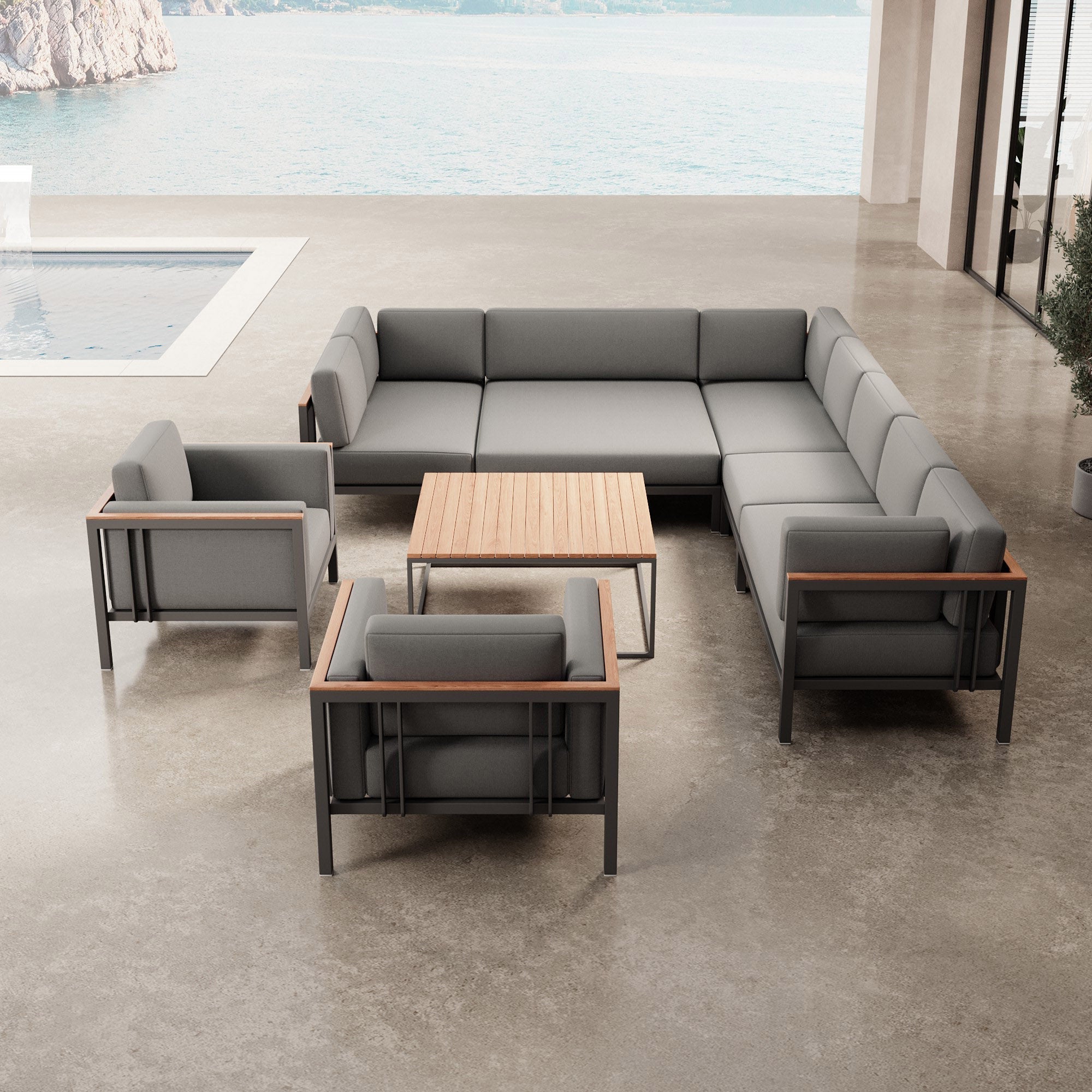 Luxuriöses Wetterfestes Garten Lounge Set: Ecksofa, Sessel, Aluminium, Sunbrella Stoff