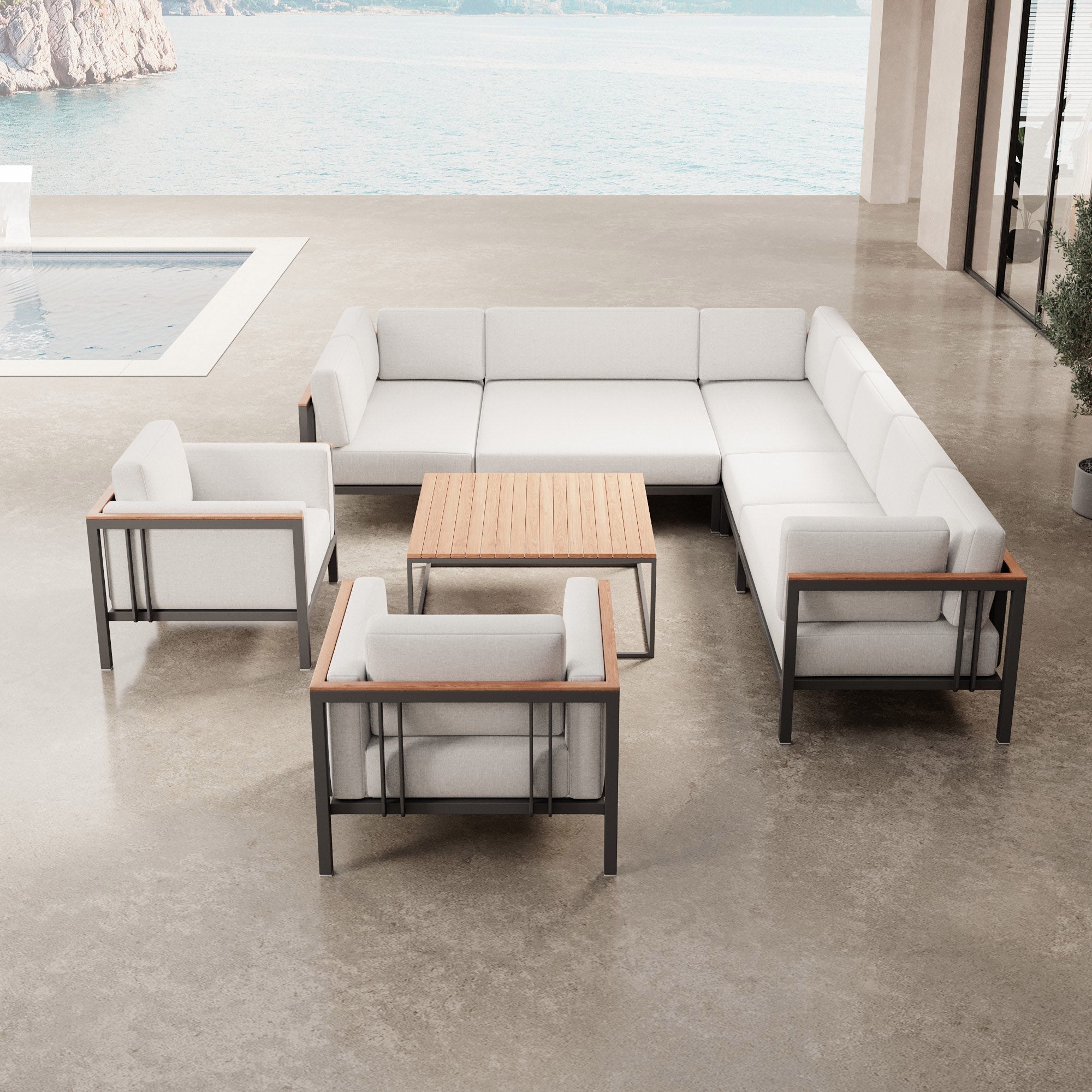 Luxuriöses Wetterfestes Garten Lounge Set: Ecksofa, Sessel, Aluminium, Sunbrella Stoff