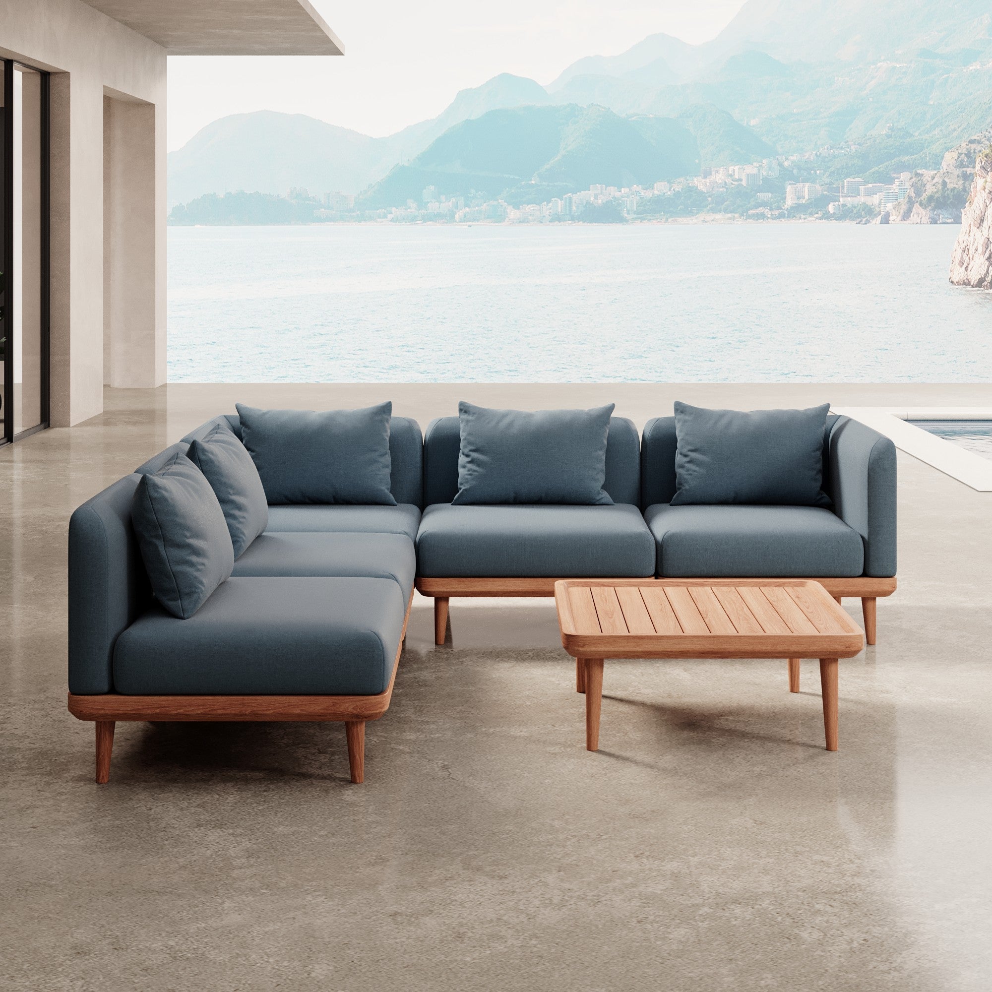 Nouri Modulare Ecksofa-Lounge-Gruppe für Outdoor Sunbrella Stoff Luxuriöse Gartenmöbel