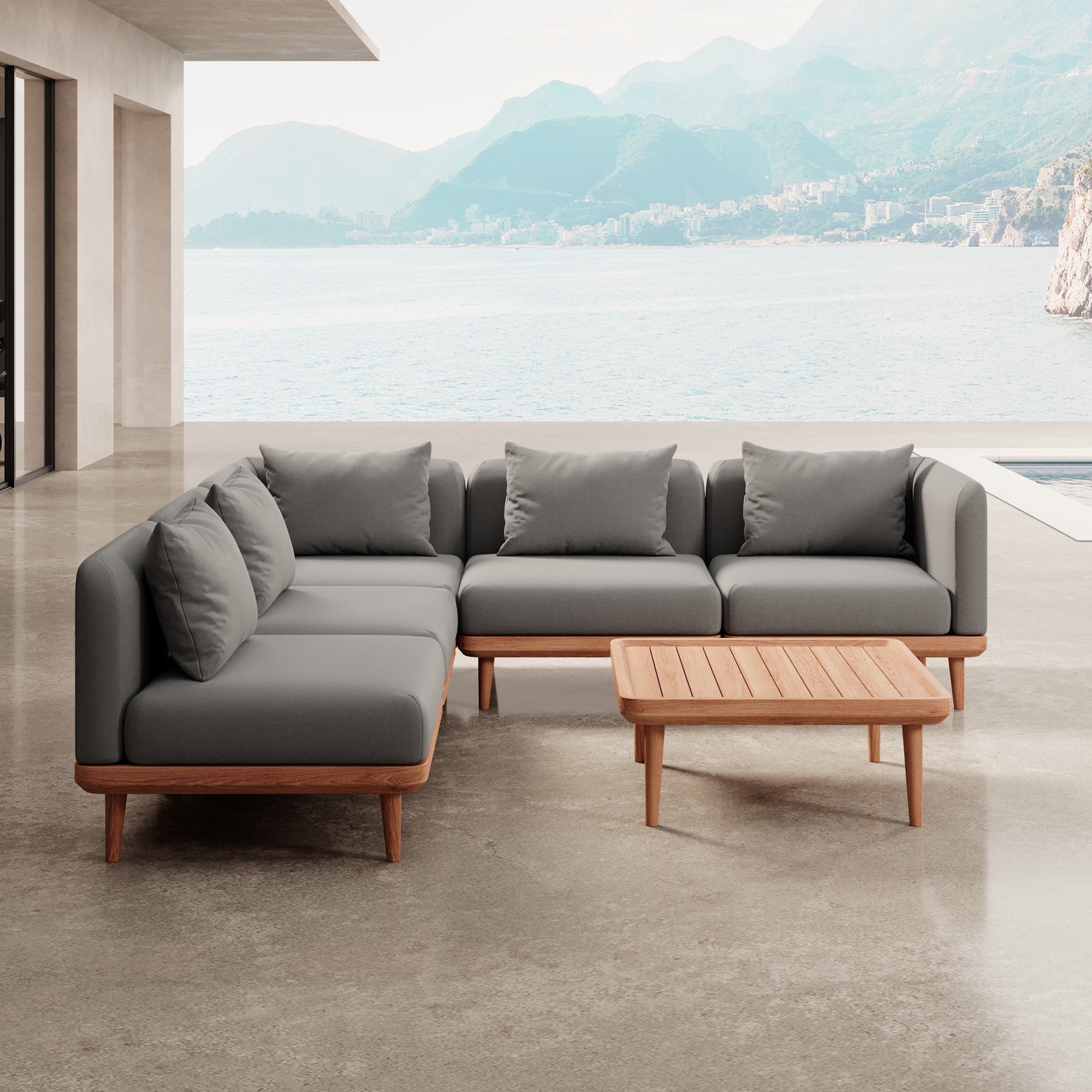 Nouri Modulare Ecksofa-Lounge-Gruppe für Outdoor Sunbrella Stoff Luxuriöse Gartenmöbel