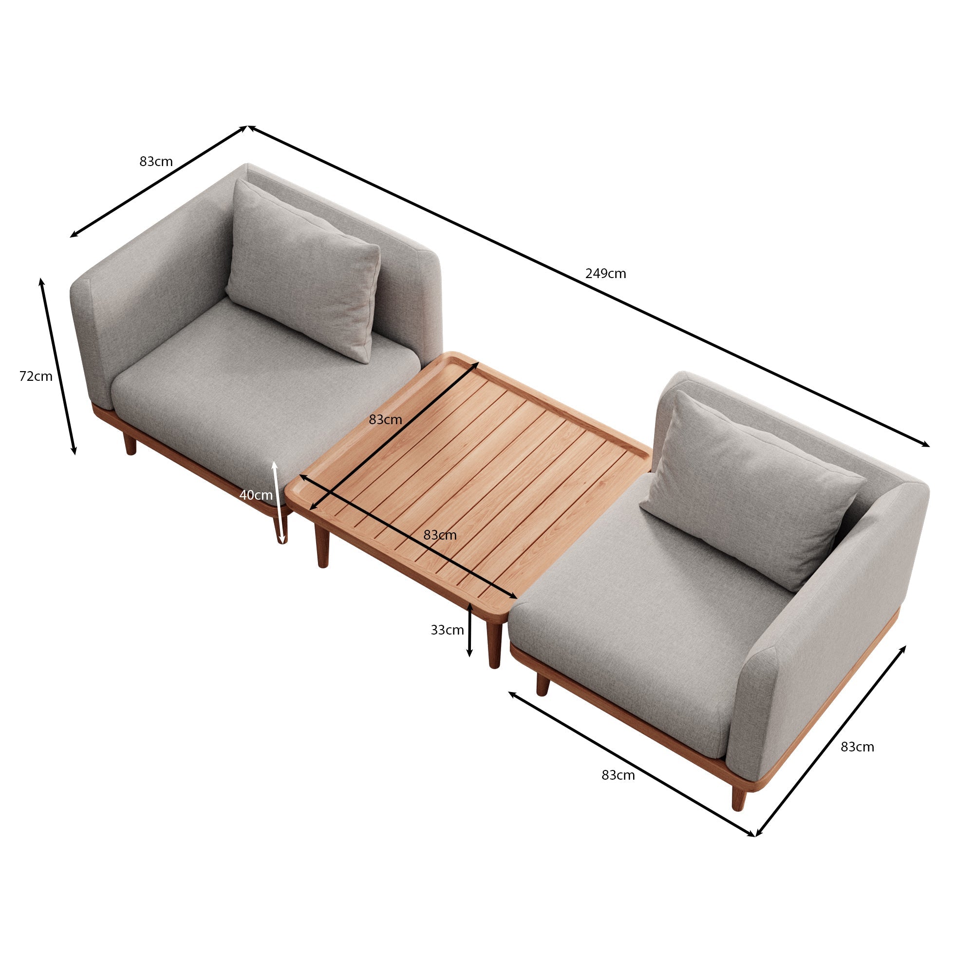 Nouri Aevora Modernes Outdoor Lounge Set mit 2 Modulen & Tisch