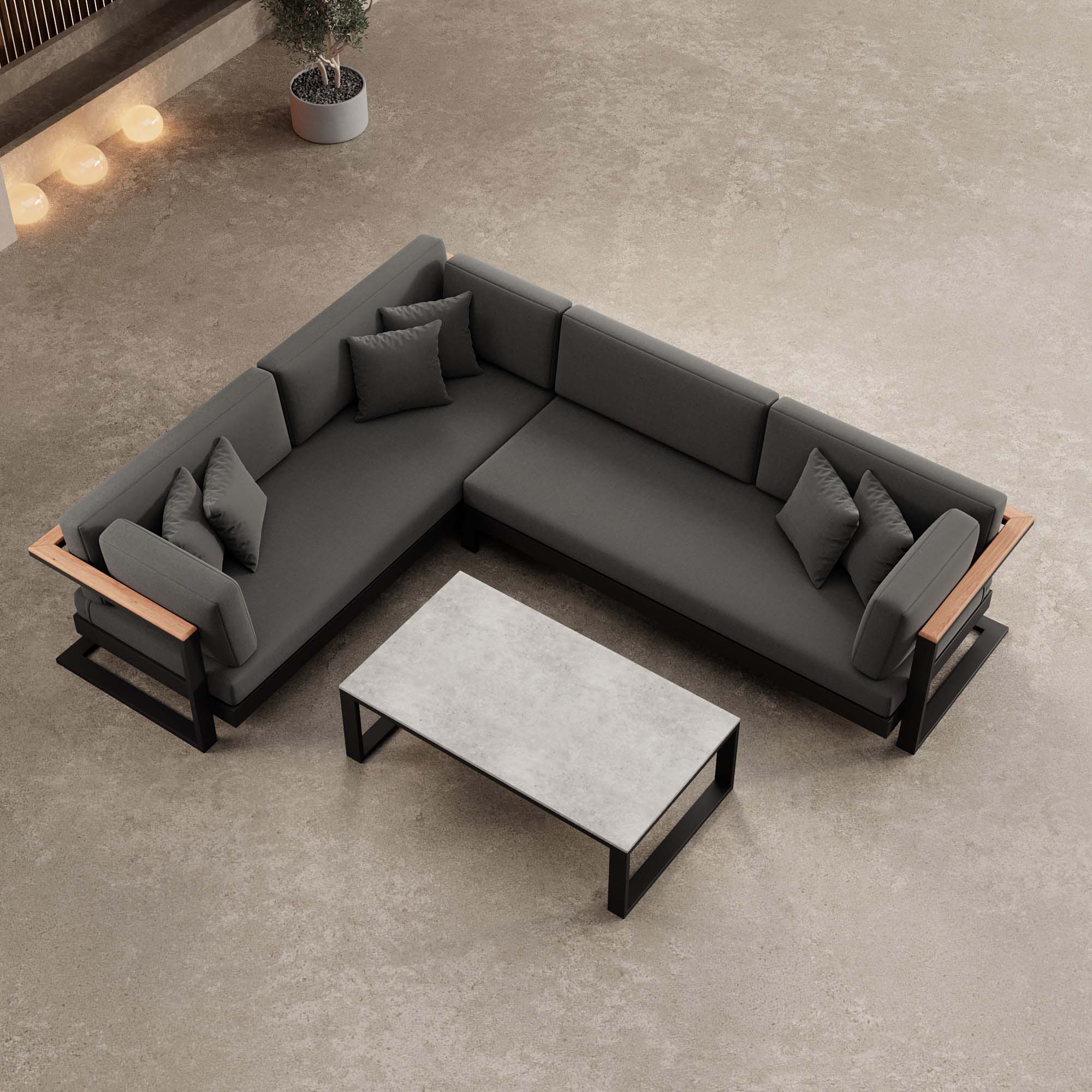 Vayla L-Form Outdoor Loungesofa mit Tisch – Elegantes Aluminium Gartenmöbel Set
