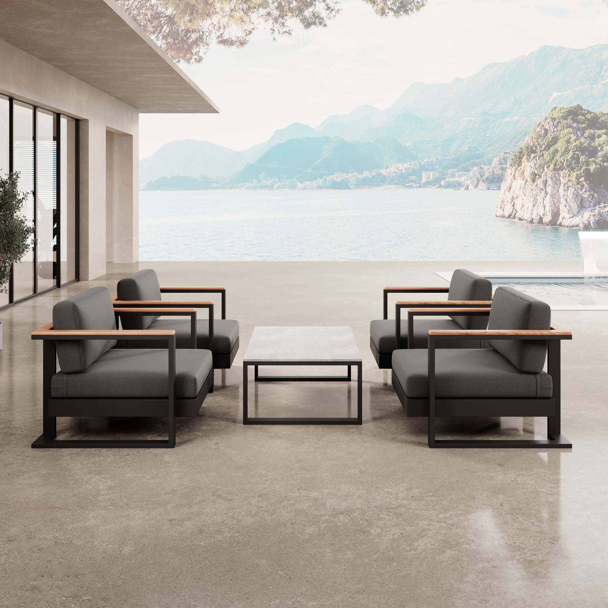 Vayla Luxus Outdoor Lounge Set: 4 Aluminium Sessel & Tisch, wetterfest