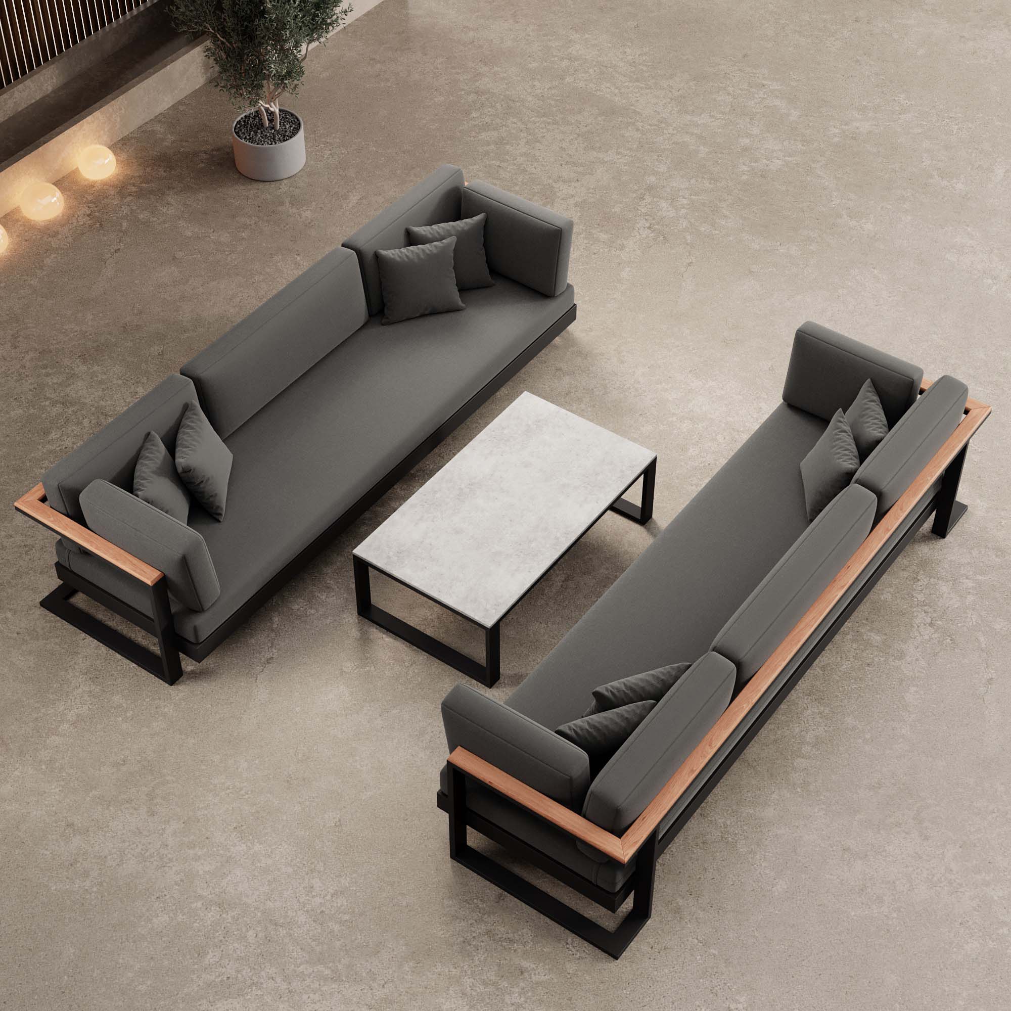 Vayla Luxus Outdoor Lounge Set: 2 Dreisitzer, Tisch, Aluminium, Sunbrella® Polster