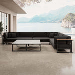 Lade das Bild in den Galerie-Viewer, Luxuriöse Vayla Sunbrella Outdoor-Wohnlandschaft mit Doppeltisch und Ecksofa – Premium Aluminium Gartenlounge
