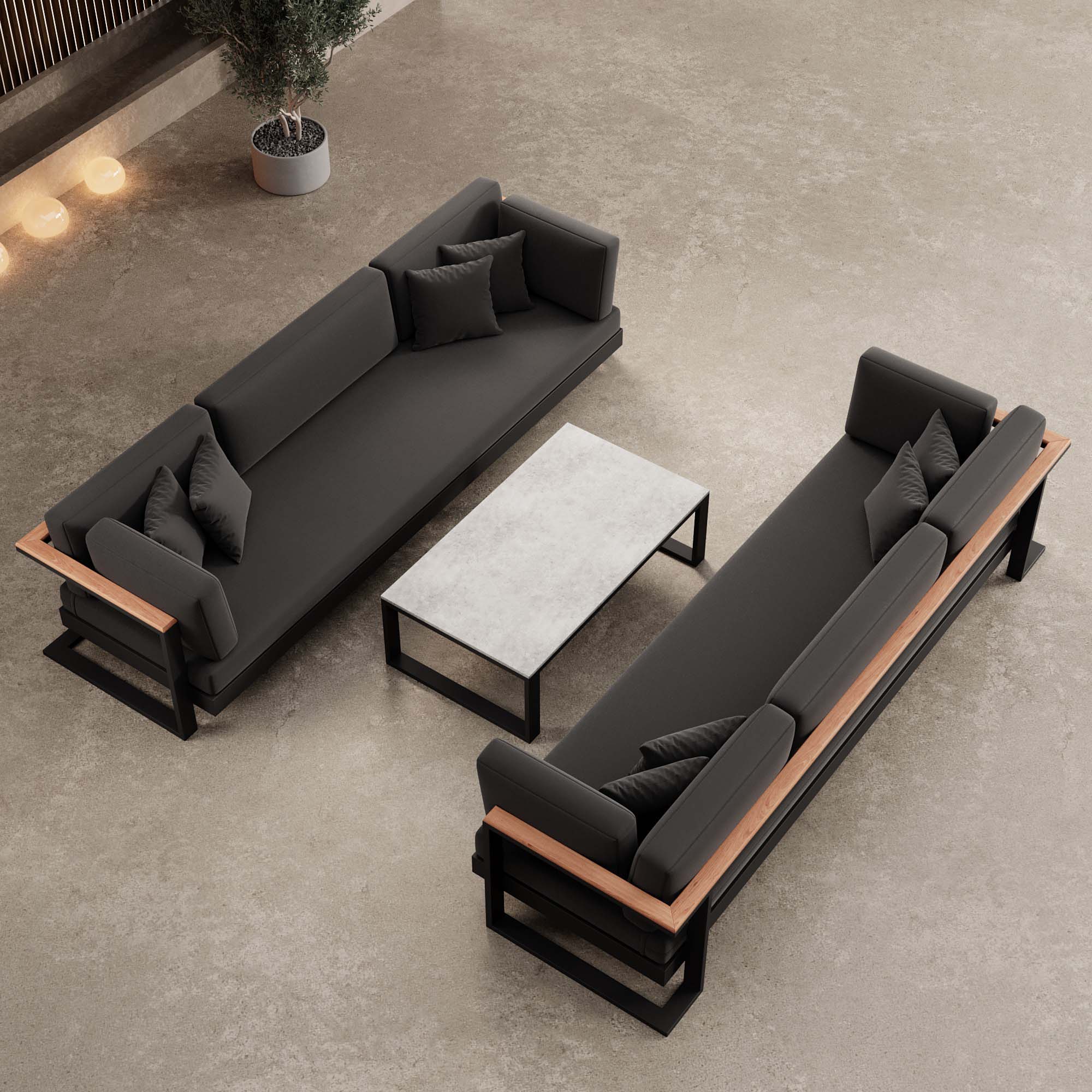 Vayla Luxus Outdoor Lounge Set: 2 Dreisitzer, Tisch, Aluminium, Sunbrella® Polster