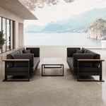 Lade das Bild in den Galerie-Viewer, Vayla Modernes Outdoor Lounge Set: 2 Aluminium Zweisitzer, Tisch – Sunbrella Stoff Bezüge
