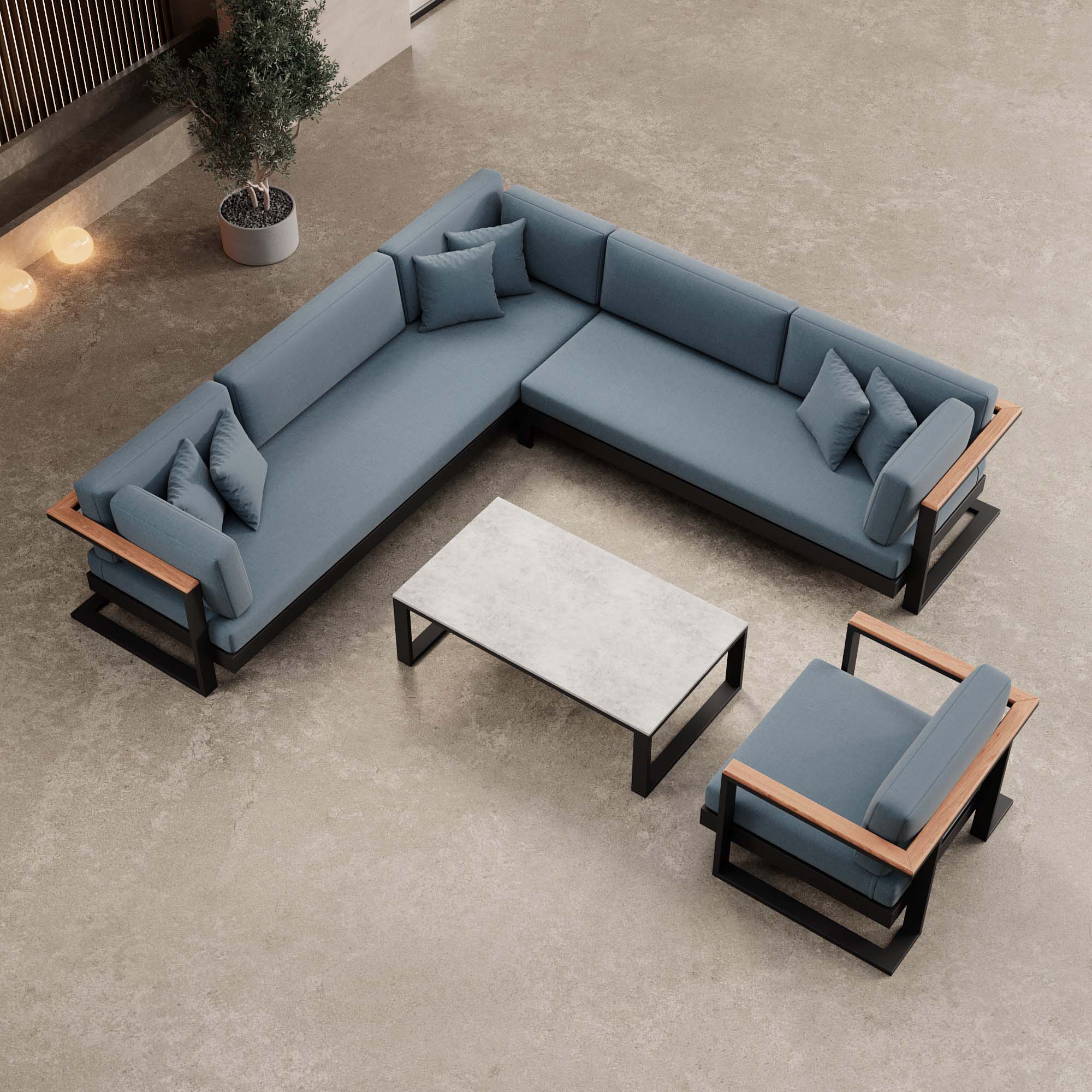 Vayla Luxus Garten Loungegruppe: Ecksofa, Sessel, Tisch – Robustes Aluminium Outdoor-Set