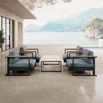 Lade das Bild in den Galerie-Viewer, Vayla Luxus Garten Lounge Set: 4 wetterfeste Aluminium Sessel &amp; Moderner Tisch
