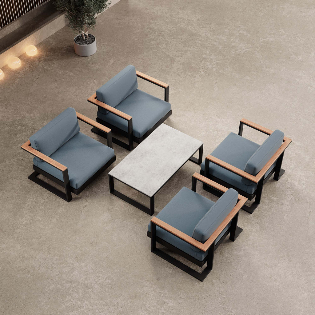 Vayla Luxus Outdoor Lounge Set: 4 Aluminium Sessel & Tisch, wetterfest