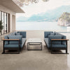Vayla Modernes Outdoor Lounge Set: 2 Aluminium Zweisitzer, Tisch – Sunbrella Stoff Bezüge