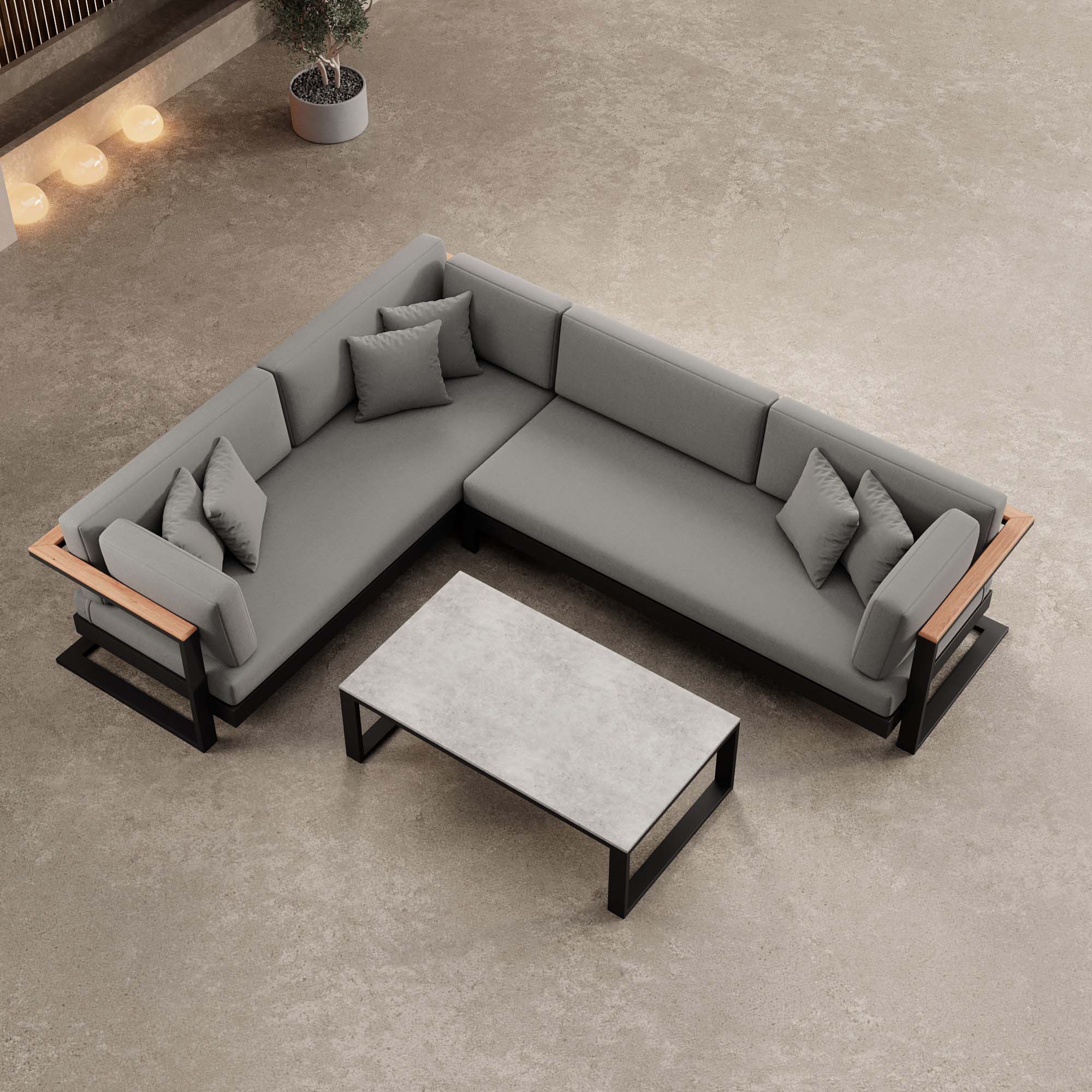 Vayla L-Form Outdoor Loungesofa mit Tisch – Elegantes Aluminium Gartenmöbel Set