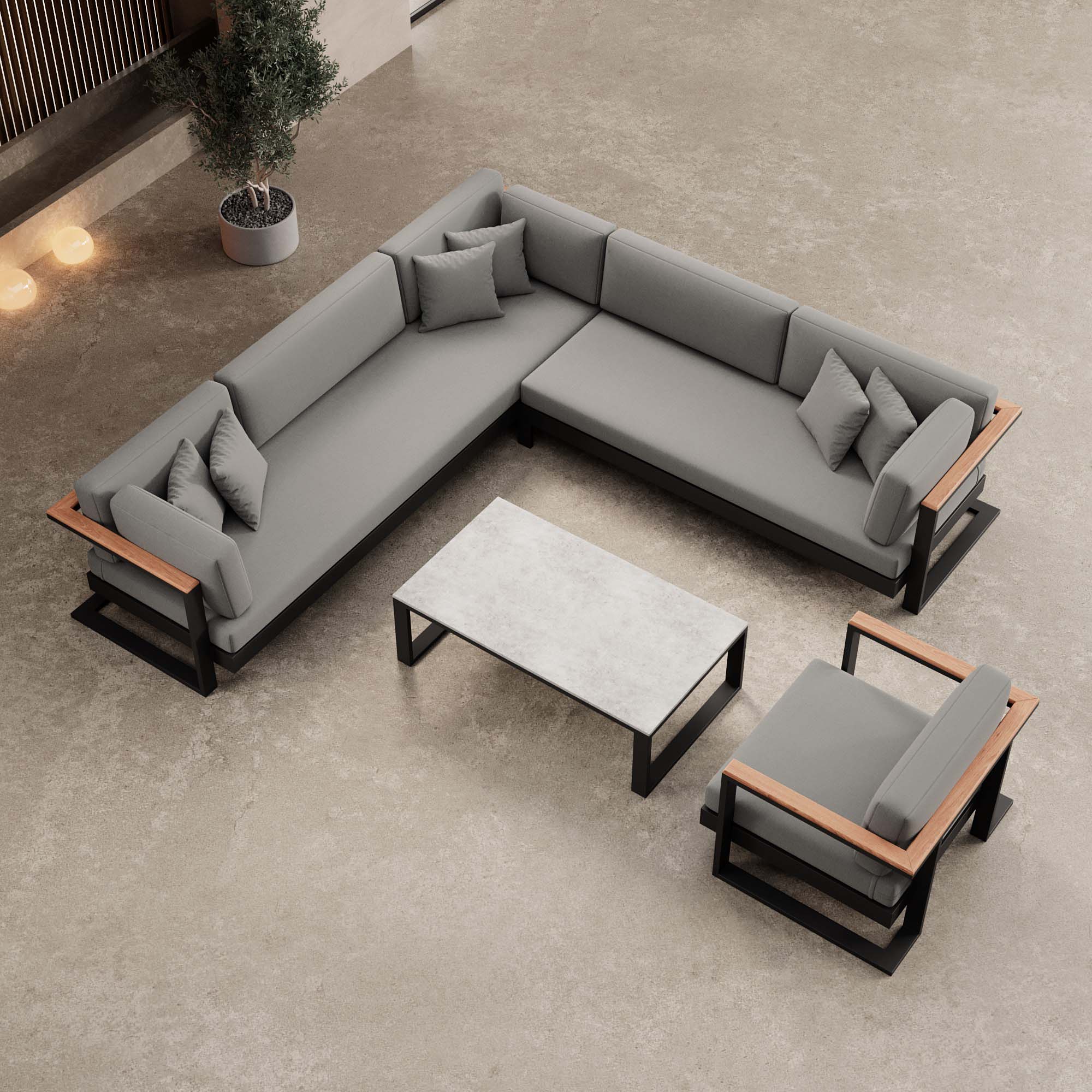 Vayla Luxus Garten Loungegruppe: Ecksofa, Sessel, Tisch – Robustes Aluminium Outdoor-Set