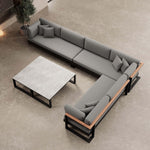 Lade das Bild in den Galerie-Viewer, Luxuriöse Vayla Sunbrella Outdoor-Wohnlandschaft mit Doppeltisch und Ecksofa – Premium Aluminium Gartenlounge
