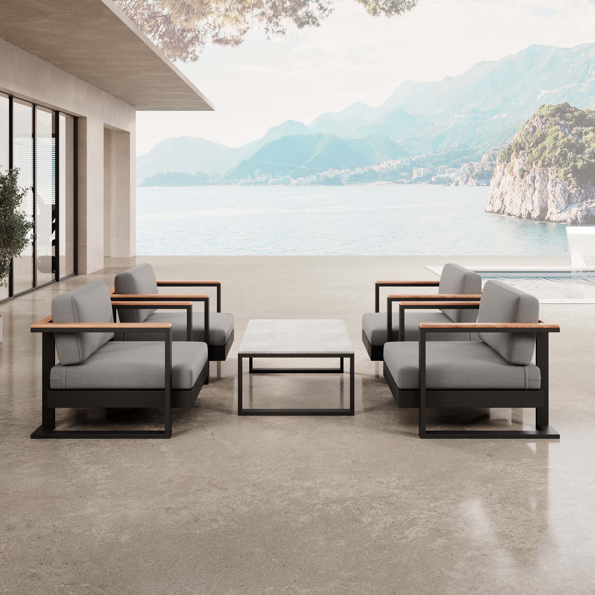 Vayla Luxus Outdoor Lounge Set: 4 Aluminium Sessel & Tisch, wetterfest