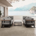 Lade das Bild in den Galerie-Viewer, Vayla Modernes Outdoor Lounge Set: 2 Aluminium Zweisitzer, Tisch – Sunbrella Stoff Bezüge
