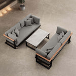 Lade das Bild in den Galerie-Viewer, Vayla Modernes Outdoor Lounge Set: 2 Aluminium Zweisitzer, Tisch – Sunbrella Stoff Bezüge
