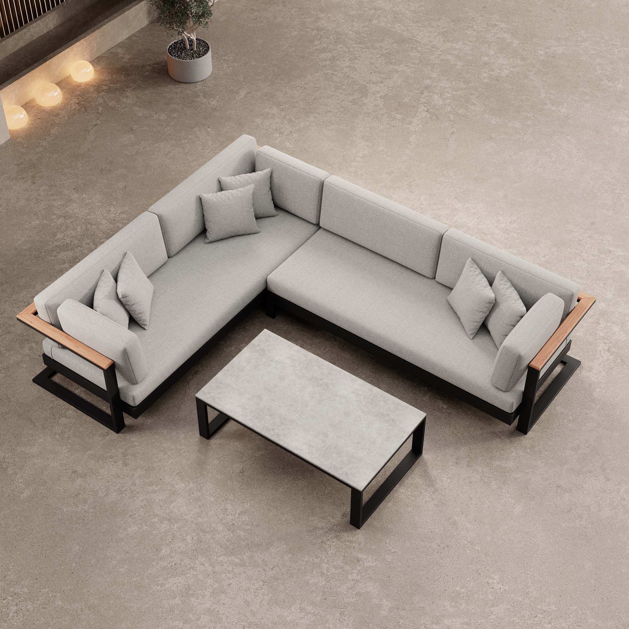 Vayla L-Form Outdoor Loungesofa mit Tisch – Elegantes Aluminium Gartenmöbel Set