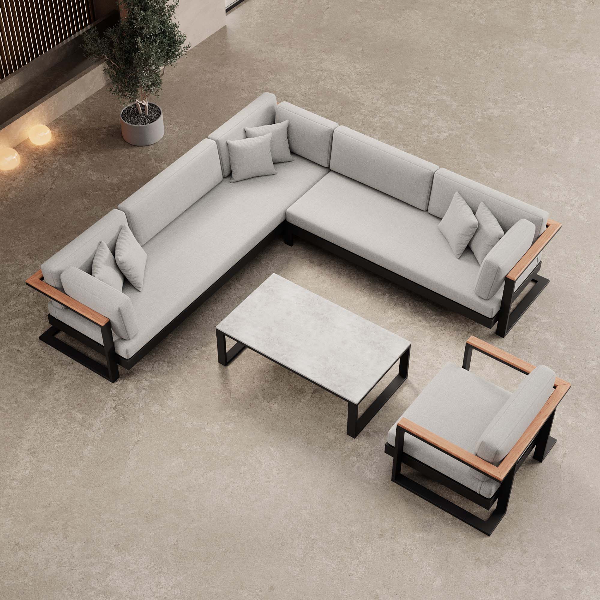 Vayla Luxus Garten Loungegruppe: Ecksofa, Sessel, Tisch – Robustes Aluminium Outdoor-Set