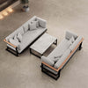 Vayla Modernes Outdoor Lounge Set: 2 Aluminium Zweisitzer, Tisch – Sunbrella Stoff Bezüge