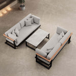 Lade das Bild in den Galerie-Viewer, Vayla Modernes Outdoor Lounge Set: 2 Aluminium Zweisitzer, Tisch – Sunbrella Stoff Bezüge
