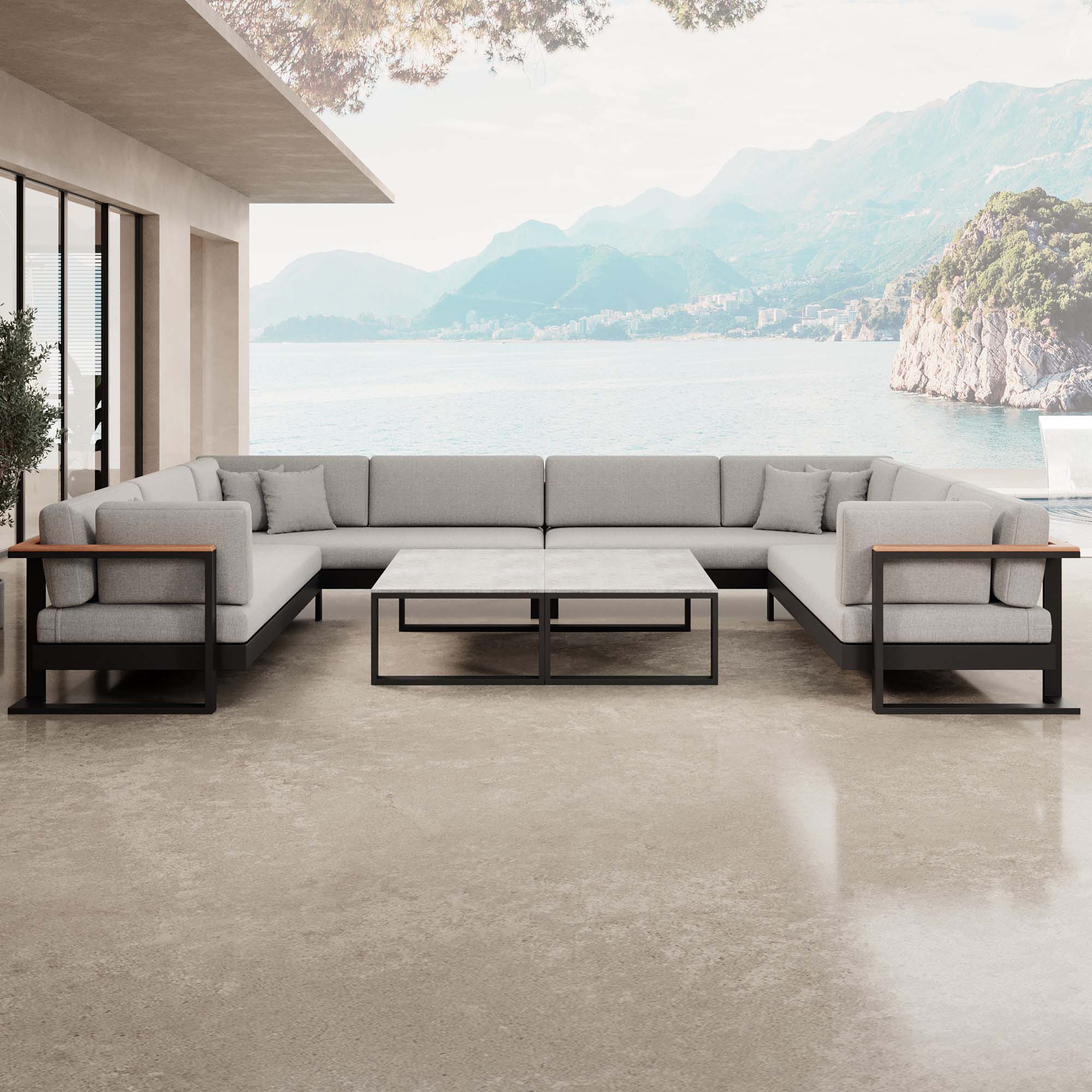 Vayla Luxus U-förmige Outdoor-Wohnlandschaft mit elegantem Aluminiumtisch für Garten