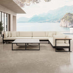Lade das Bild in den Galerie-Viewer, Luxuriöse Vayla Sunbrella Outdoor-Wohnlandschaft mit Doppeltisch und Ecksofa – Premium Aluminium Gartenlounge

