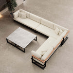 Lade das Bild in den Galerie-Viewer, Luxuriöse Vayla Sunbrella Outdoor-Wohnlandschaft mit Doppeltisch und Ecksofa – Premium Aluminium Gartenlounge
