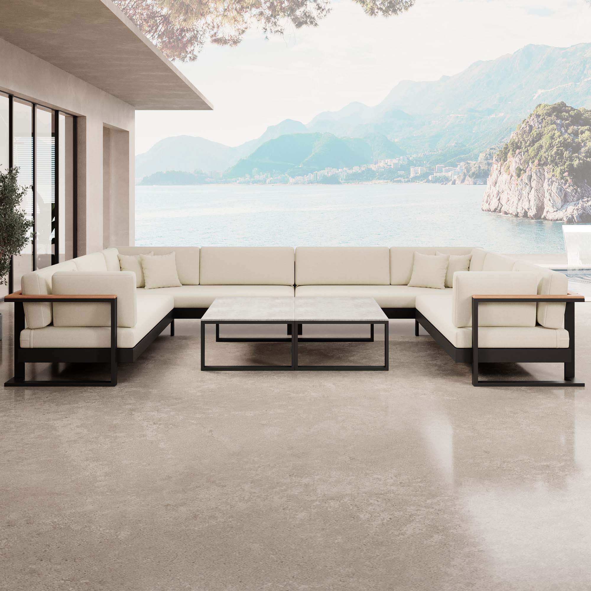 Vayla Luxus U-förmige Outdoor-Wohnlandschaft mit elegantem Aluminiumtisch für Garten