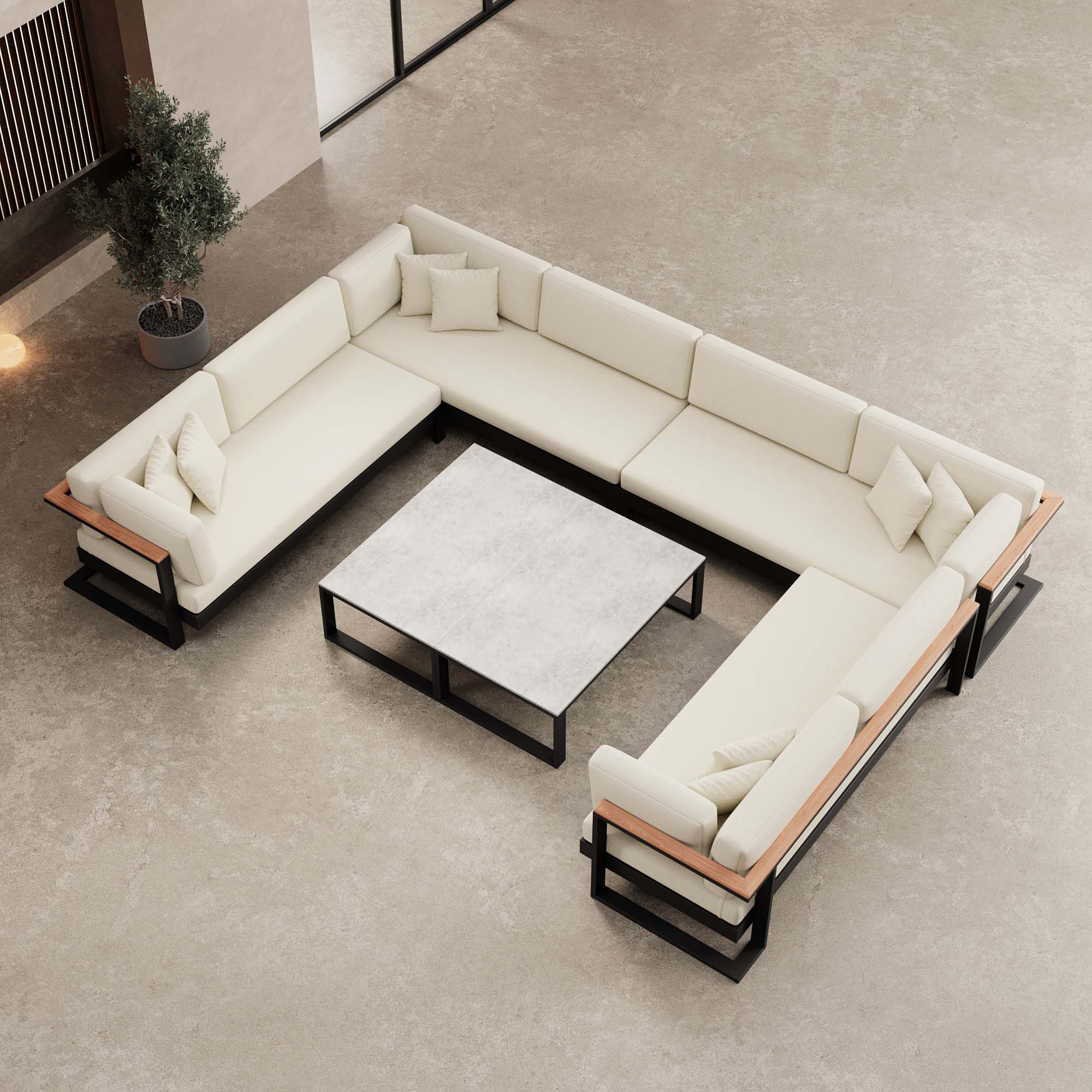 Vayla Luxus U-förmige Outdoor-Wohnlandschaft mit elegantem Aluminiumtisch für Garten