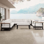 Lade das Bild in den Galerie-Viewer, Vayla Luxus Garten Loungegruppe: Ecksofa, Sessel, Tisch – Robustes Aluminium Outdoor-Set
