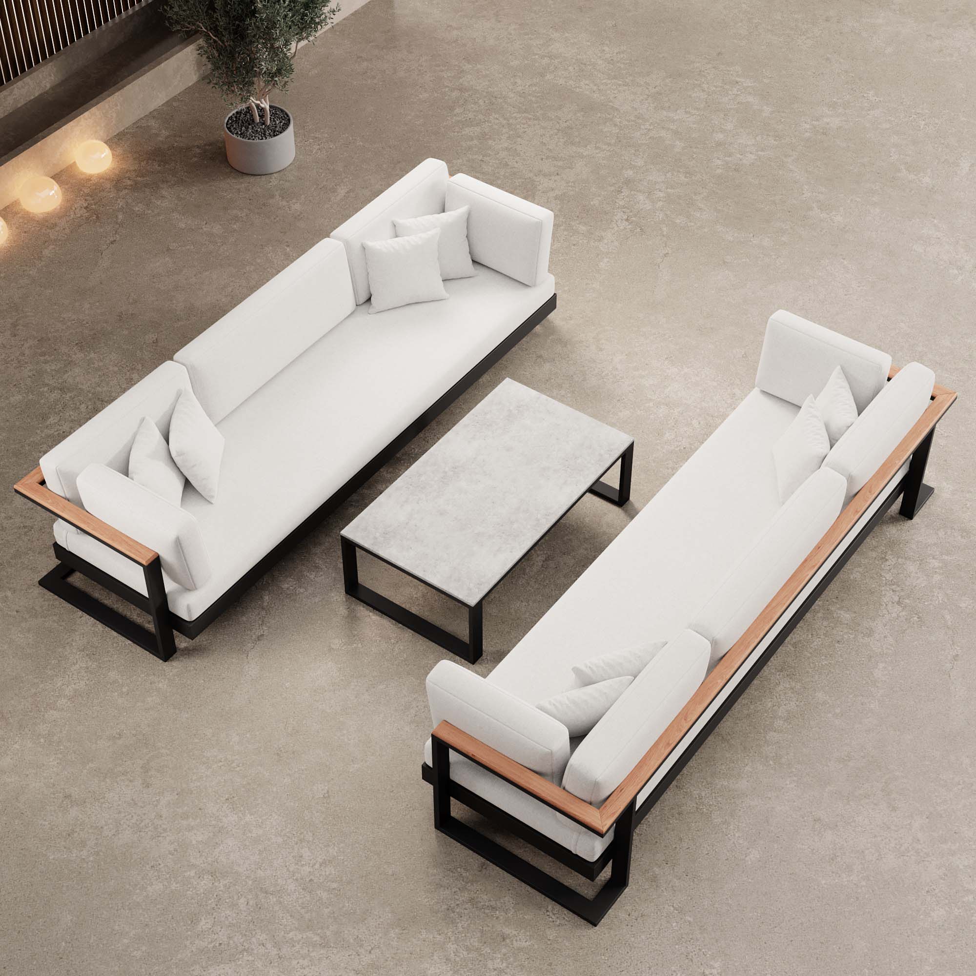 Vayla Luxus Outdoor Lounge Set: 2 Dreisitzer, Tisch, Aluminium, Sunbrella® Polster