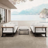 Vayla Modernes Outdoor Lounge Set: 2 Aluminium Zweisitzer, Tisch – Sunbrella Stoff Bezüge