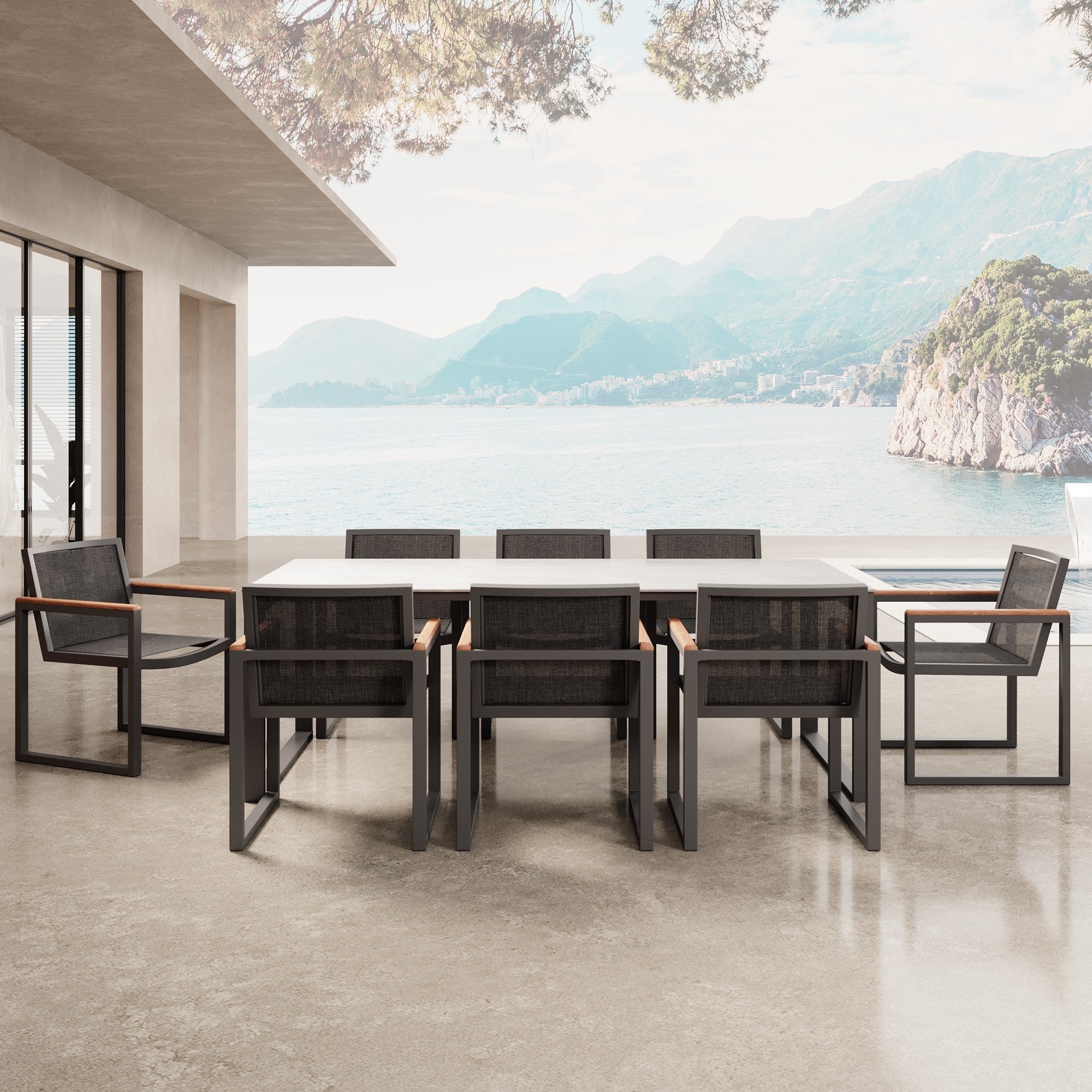 Luxuriöses 2er Set Vayla Gartenstuhl mit Armlehnen, Outdoor Aluminium Robinienholz, Aevora Kollektion