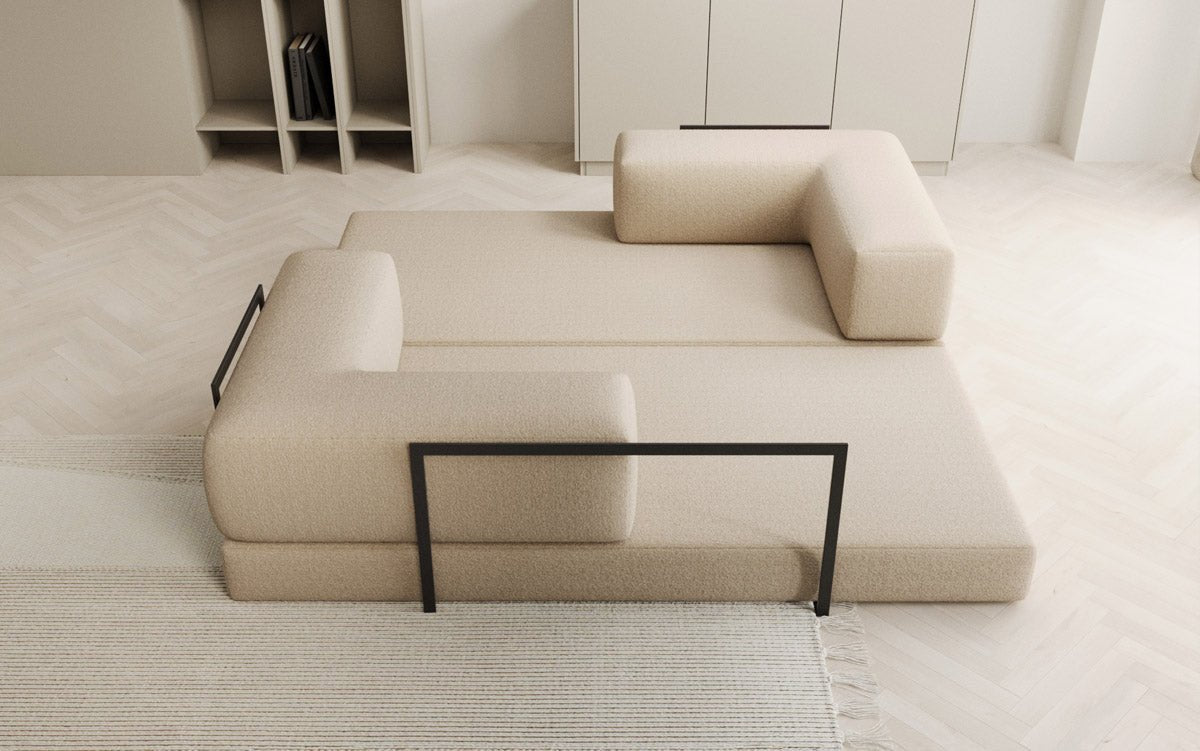 Luxuriöses Designer Lazy 3-Sitzer Schlafsofa mit Bouclé-Stoff und Stauraum
