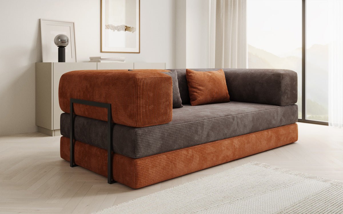 Luxuriöses 3-Sitzer Lazy Cord Sofa Rostrot mit Schlaffunktion
