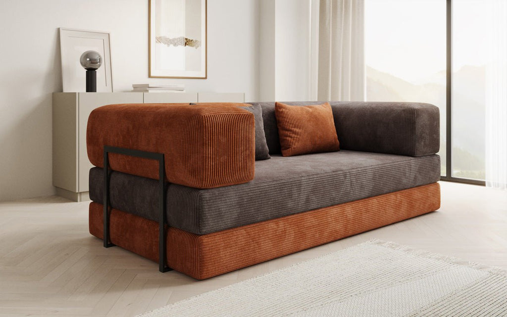 Luxuriöses 3-Sitzer Lazy Cord Sofa Rostrot mit Schlaffunktion