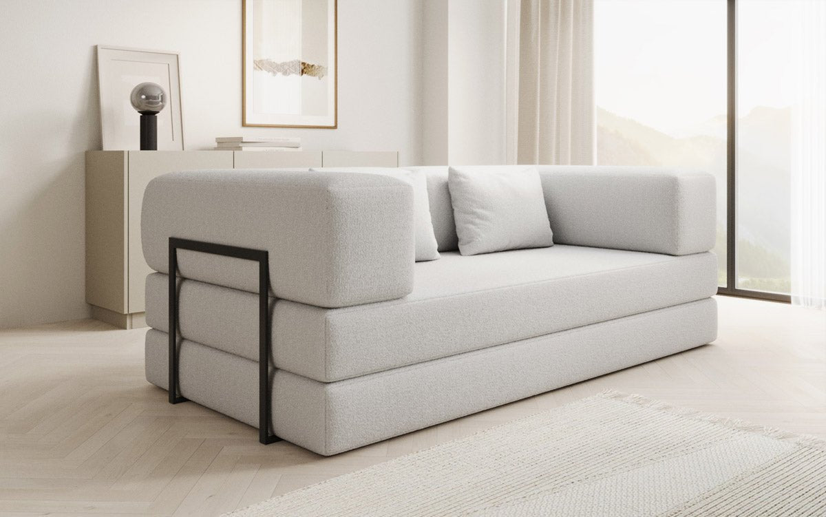 Luxuriöses Designer Lazy 3-Sitzer Schlafsofa mit Bouclé-Stoff und Stauraum