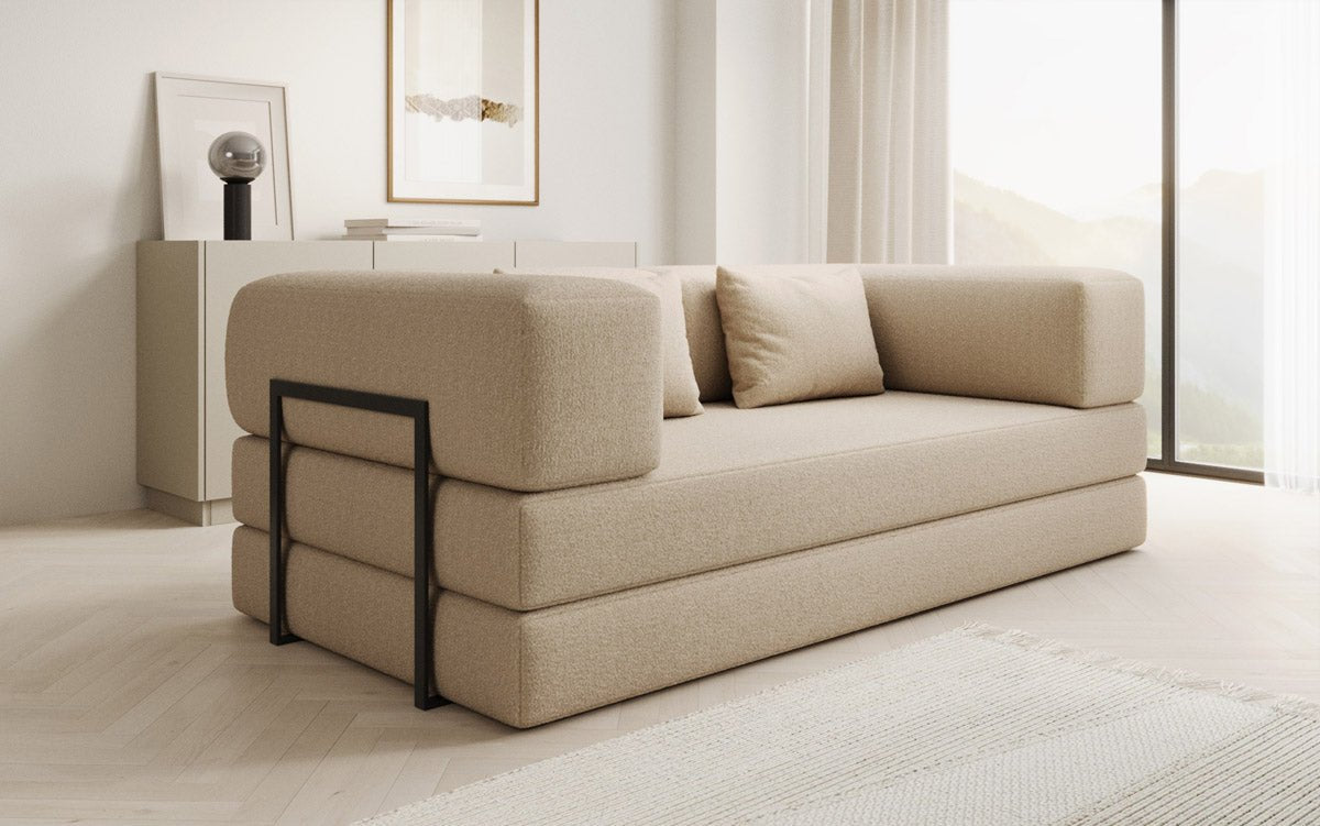 Luxuriöses Designer Lazy 3-Sitzer Schlafsofa mit Bouclé-Stoff und Stauraum