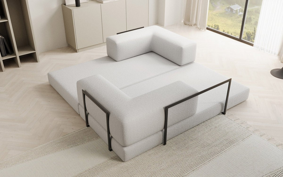 Luxuriöses Designer Lazy 3-Sitzer Schlafsofa mit Bouclé-Stoff und Stauraum