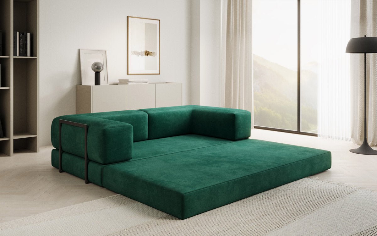 Luxuriöses "Lazy" 3-Sitzer Samt Designer Sofa mit Schlaffunktion und Stauraum