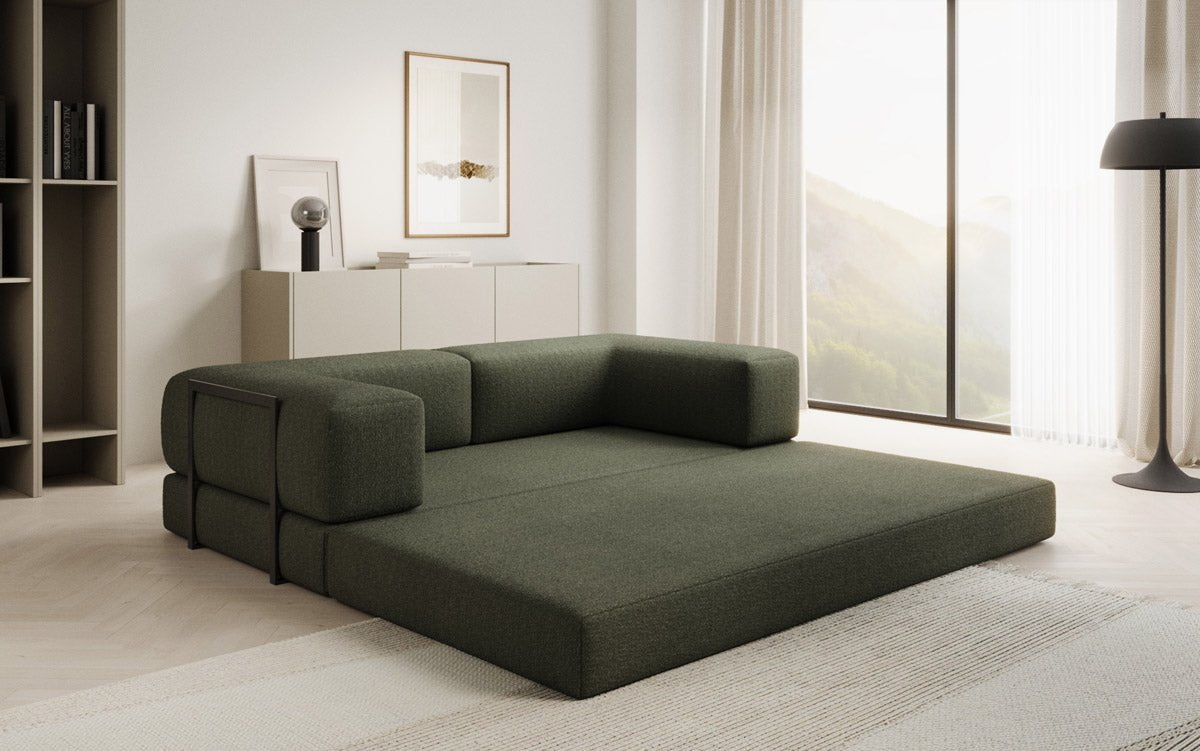 Luxuriöses Designer Lazy 3-Sitzer Schlafsofa mit Bouclé-Stoff und Stauraum