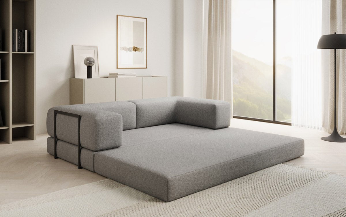 Luxuriöses Designer Lazy 3-Sitzer Schlafsofa mit Bouclé-Stoff und Stauraum