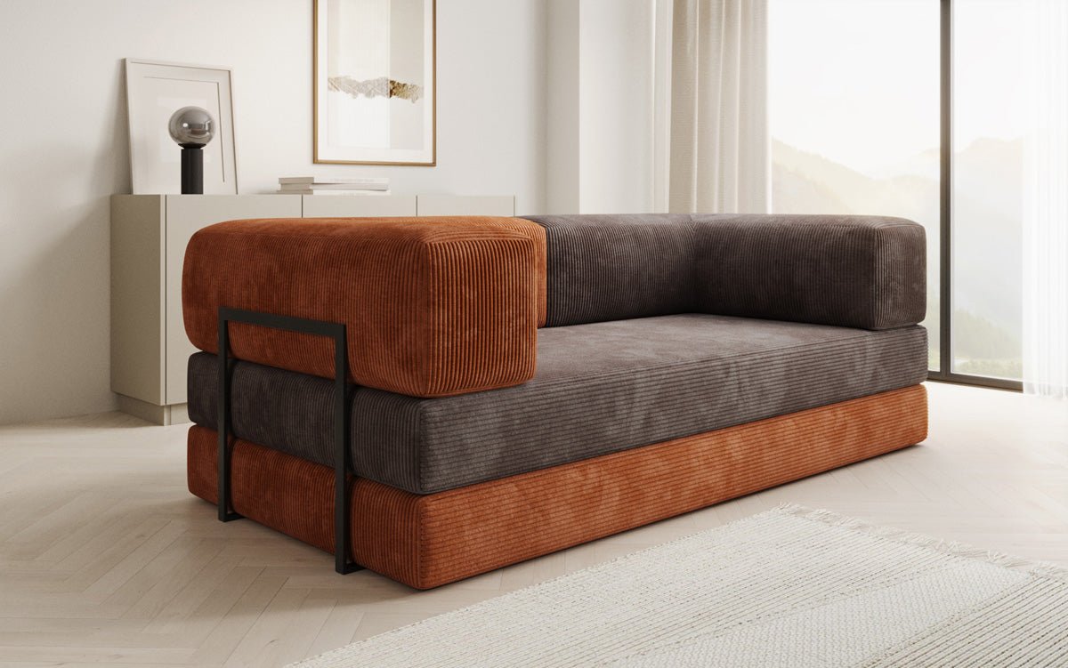 Luxuriöses 3-Sitzer Lazy Cord Sofa Rostrot mit Schlaffunktion